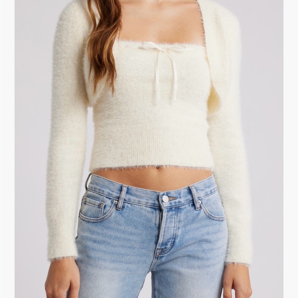 NWT All in Favor Cream Fuzzy Knit Top